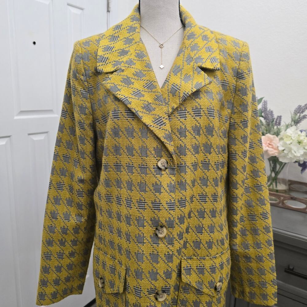 Cabi Regency Yellow Gray Houndstooth Coat Jacket Sz L Tailored Academia Workwear - Picture 2 of 11
